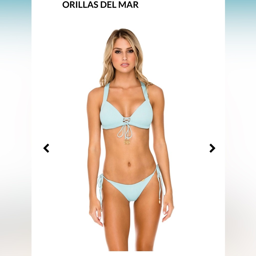 NWT Luli Fama Light Blue Bikini - L Push Up Top & M Ruched Back Brazilian Bottom